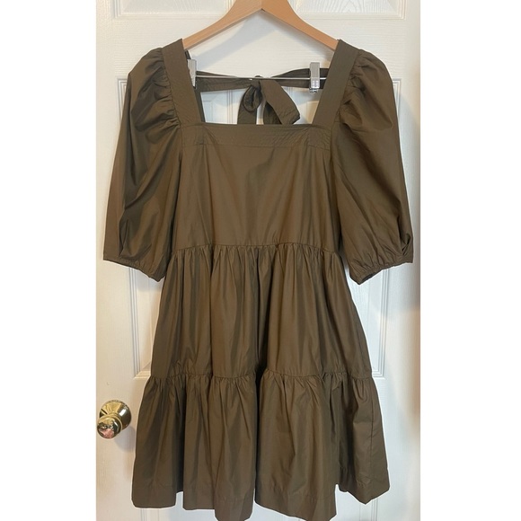 En Saison Gilda Tie-Back Poplin Mini Dress Puff Sleeve Square Neck Size Small S - Picture 3 of 7